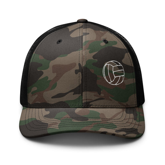 Volleyball Edition camouflage trucker hat with structured cotton front and breathable mesh back — Our Game collection | An Athlete Trains