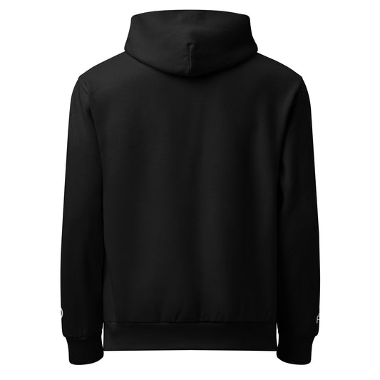 Oversized heavyweight 10 oz hoodie in black with white embroidery - An Athlete Trains. Back view