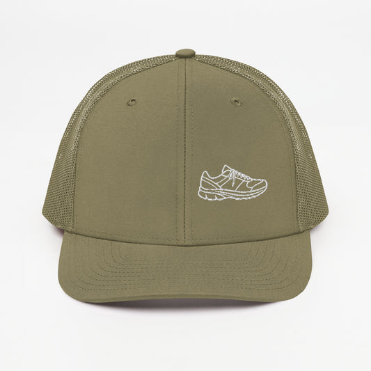 Running Edition trucker cap in loden green with structured front and breathable mesh back — Our Game collection by An Athlete Trains