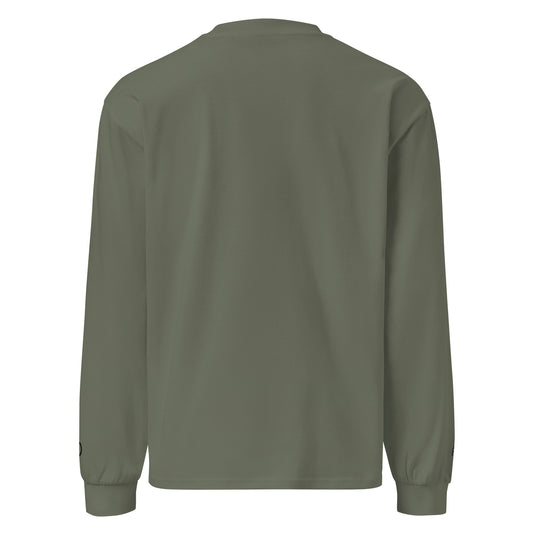 Premium heavyweight long sleeve cotton shirt in cypress green with black switch\off and logo embroidery - An Athlete Trains.