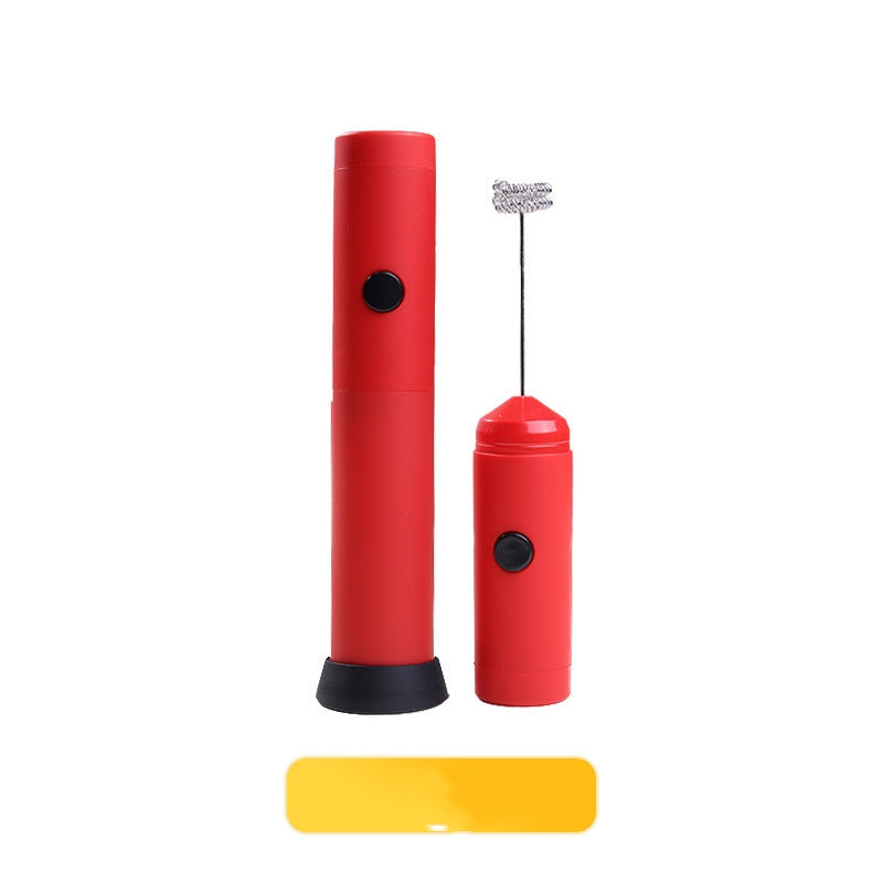 Red plastic and steel Electric Handheld whisk mixer for recovery drinks and protein shakes 