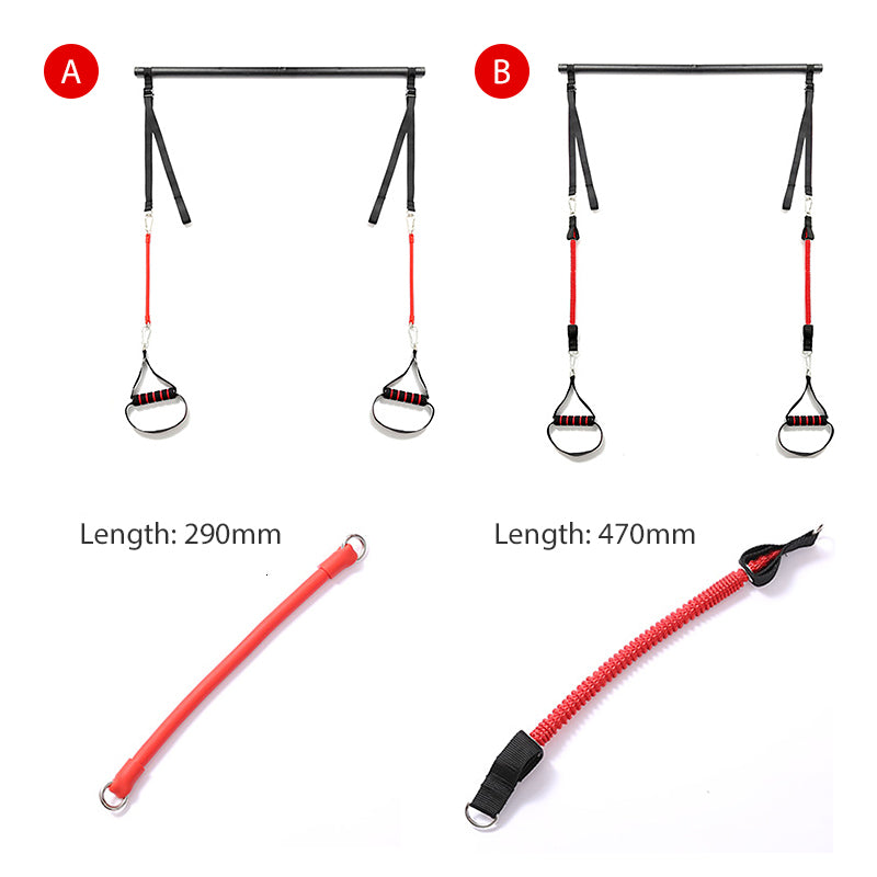 Resistance strength Pilates bar with tension ropes and two length options 