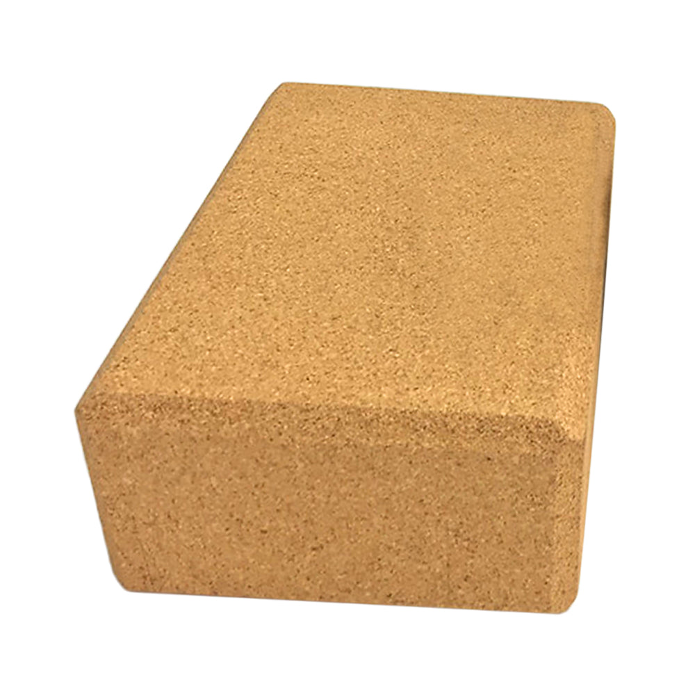 High density cork yoga block with a nonslip surface and beveled edges