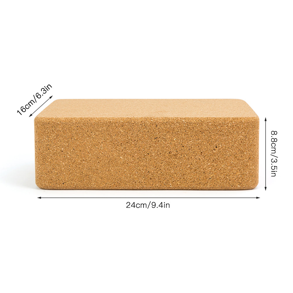 High density cork yoga block with a nonslip surface and beveled edges