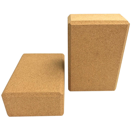 High density cork yoga block with a nonslip surface and beveled edges