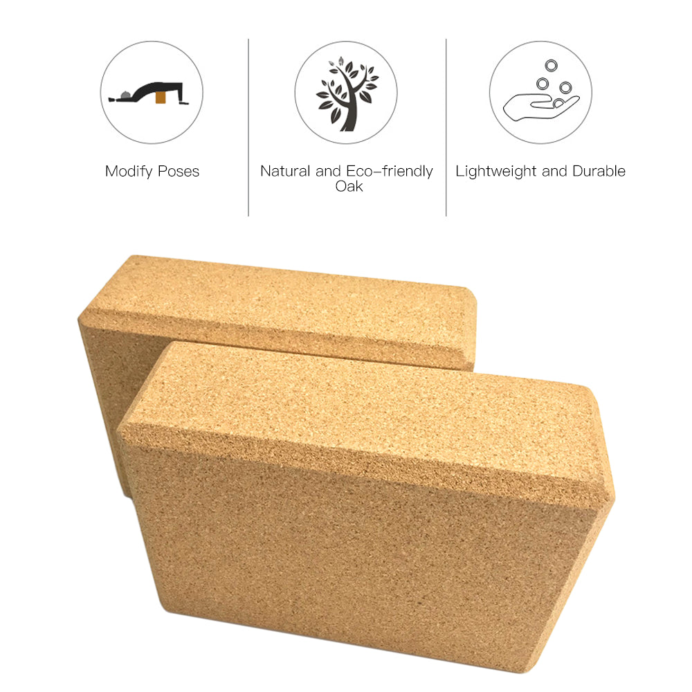 High density cork yoga block with a nonslip surface and beveled edges