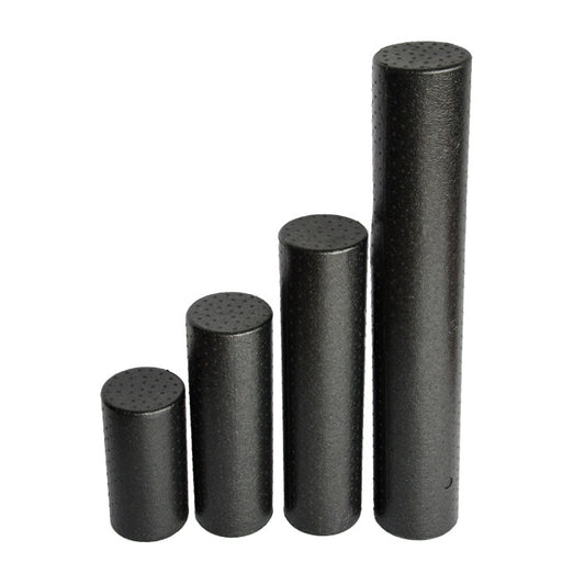 Black foam roller for muscle recovery and maintenance.