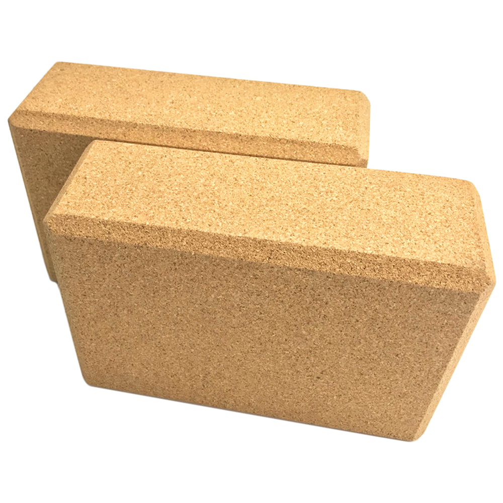 High density cork yoga block with a nonslip surface and beveled edges