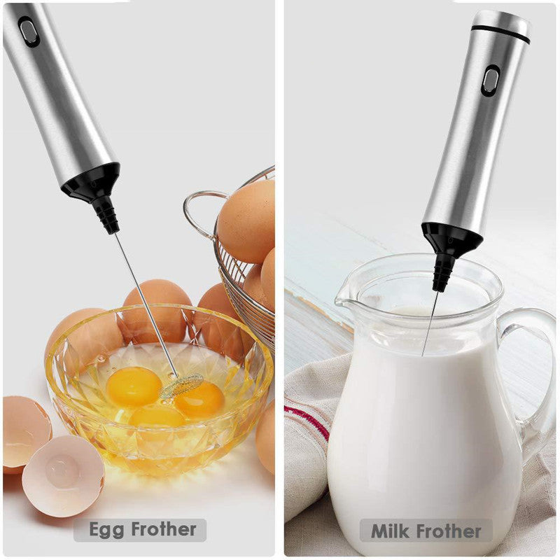 Black plastic and steel USB rechargeable Electric Handheld whisk mixer for recovery drinks and protein shakes 