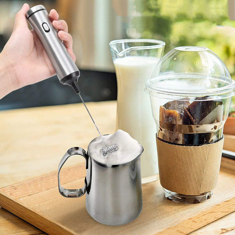 Black plastic and steel USB rechargeable Electric Handheld whisk mixer for recovery drinks and protein shakes 