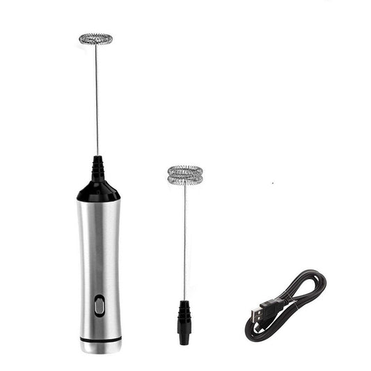 Black plastic and steel USB rechargeable Electric Handheld whisk mixer for recovery drinks and protein shakes 