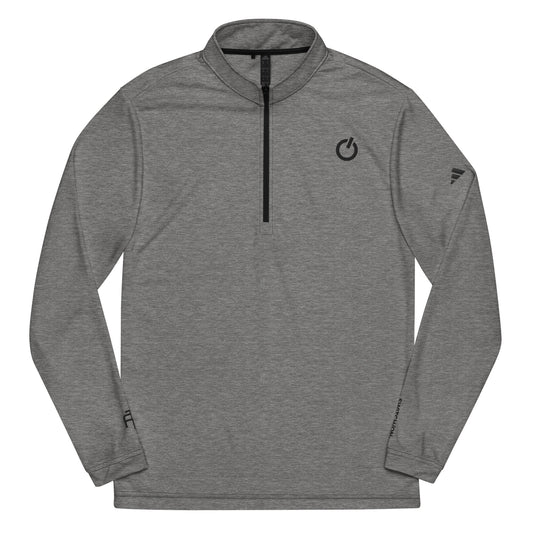 Adidas recycled performance quarter-zip in heather gray with black logo edition SWITCH/ON embroidery - UPF 50+ sun protection training gear.
