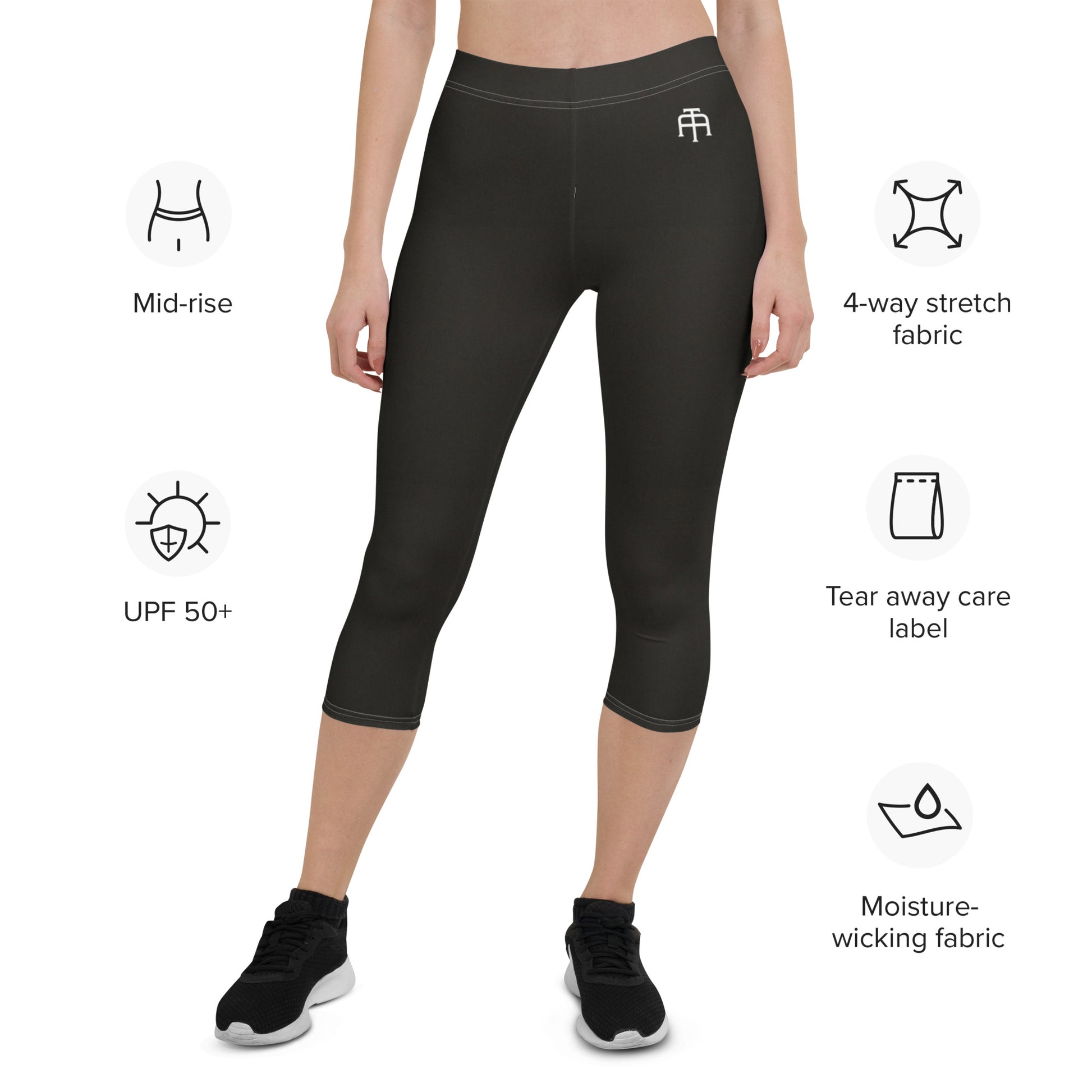 Comfortable four-way stretch microfiber black capri pants by An Athlete Trains