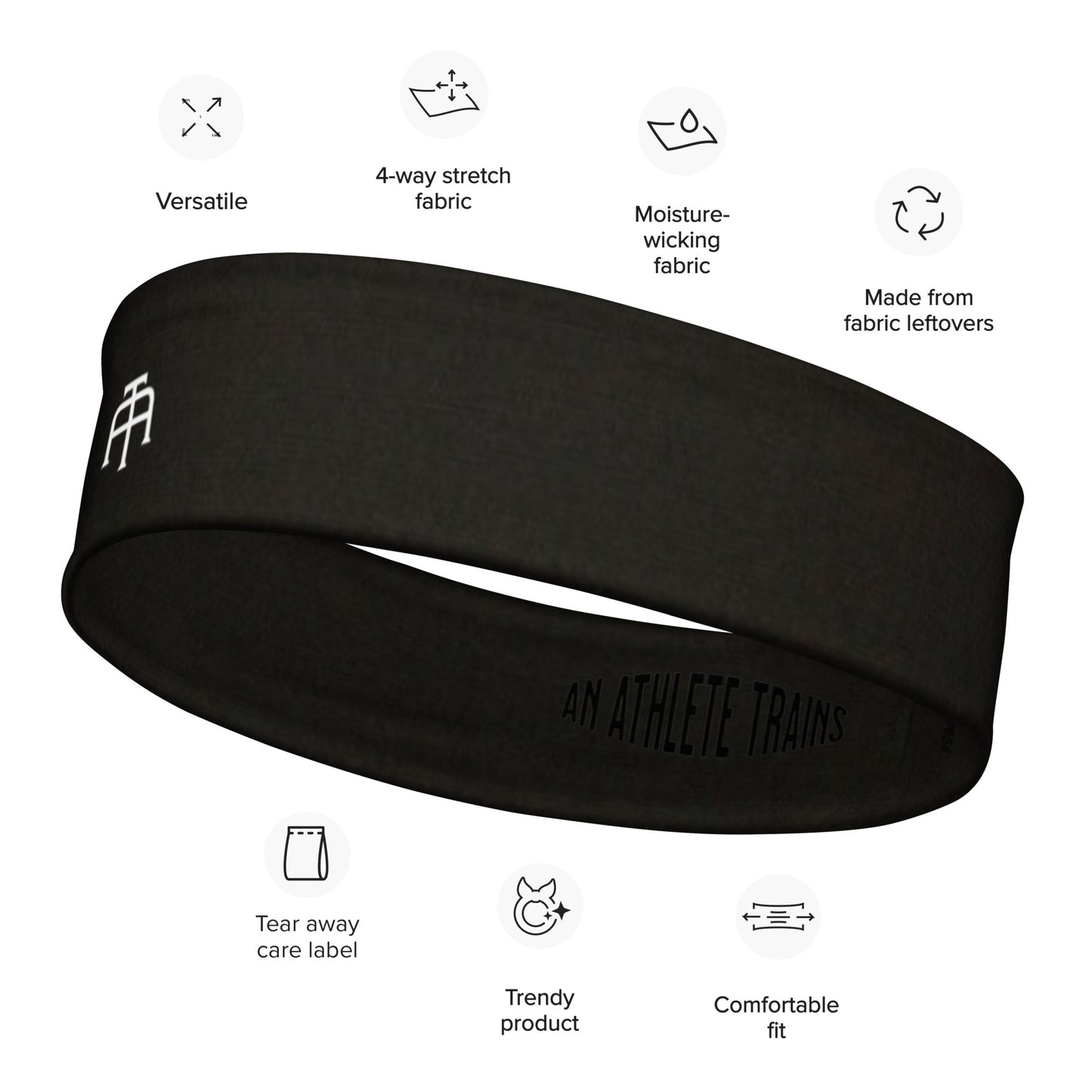 Soft, stretchy black headband by An Athlete Trains