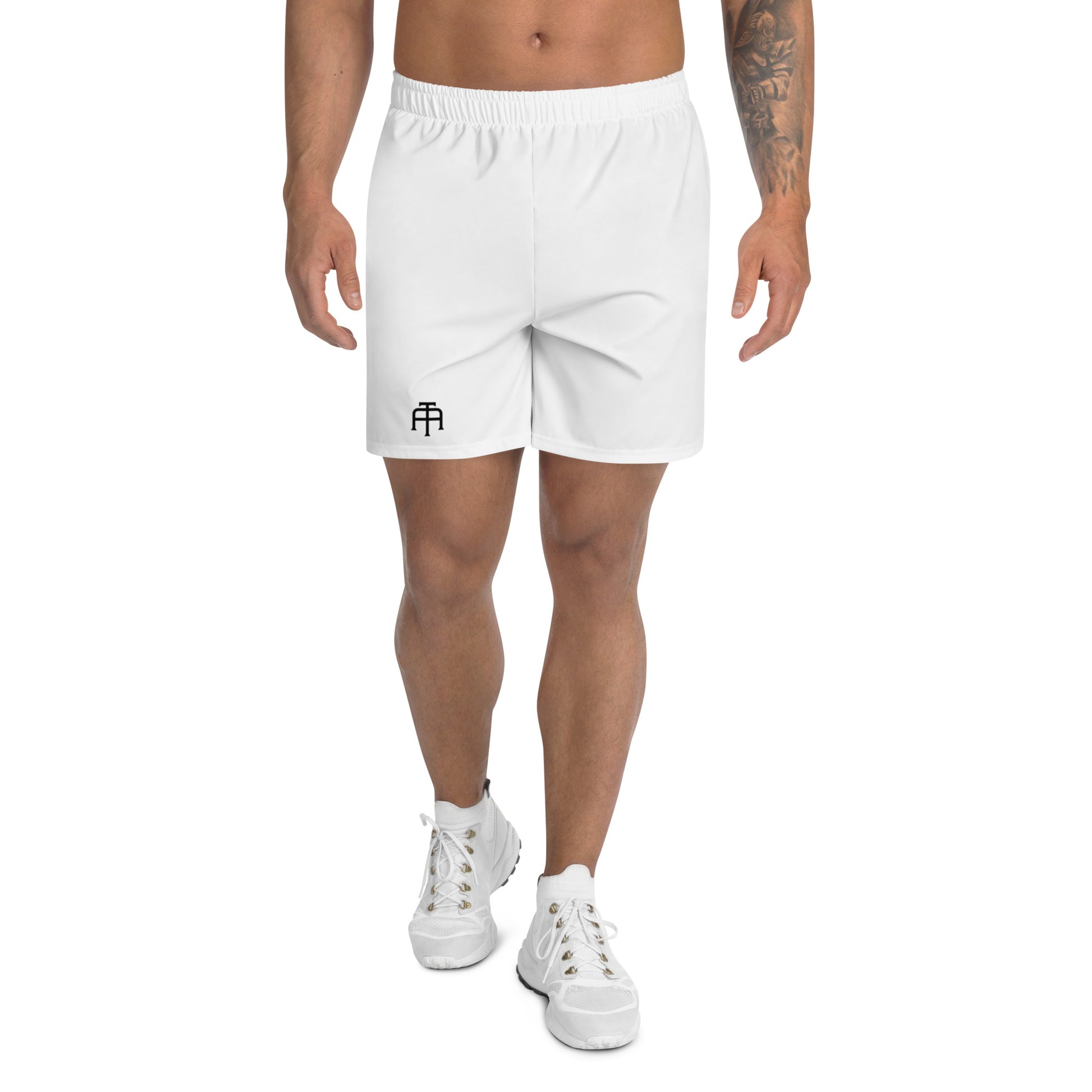 White Four-way stretch moisture-wicking microfiber men’s athletic shorts by An Athlete Trains