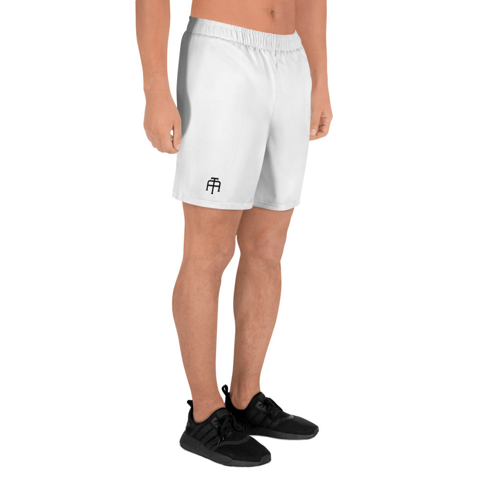 White Four-way stretch moisture-wicking microfiber men’s athletic shorts by An Athlete Trains