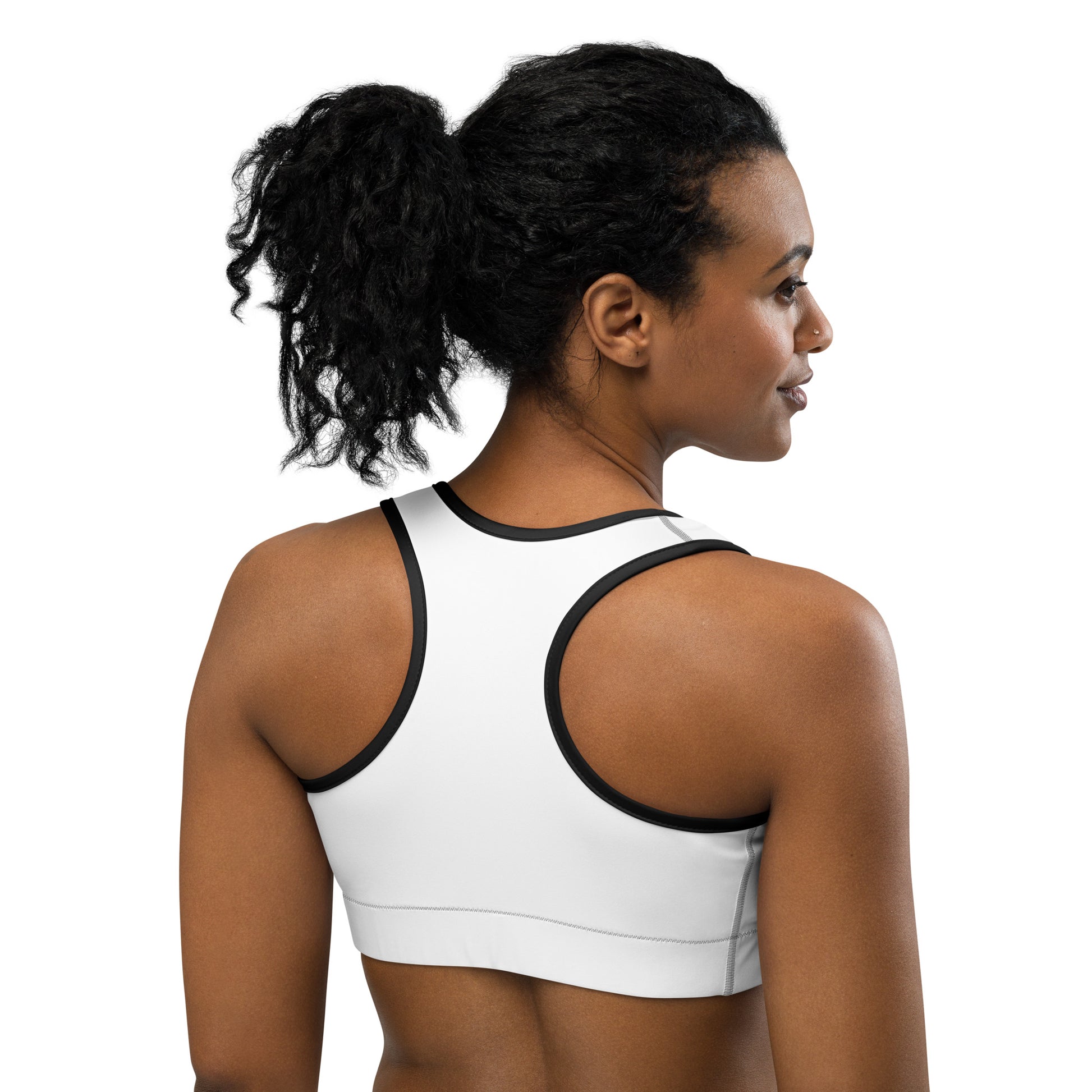 White four-way stretch moisture-wicking sports bra by An Athlete Trains