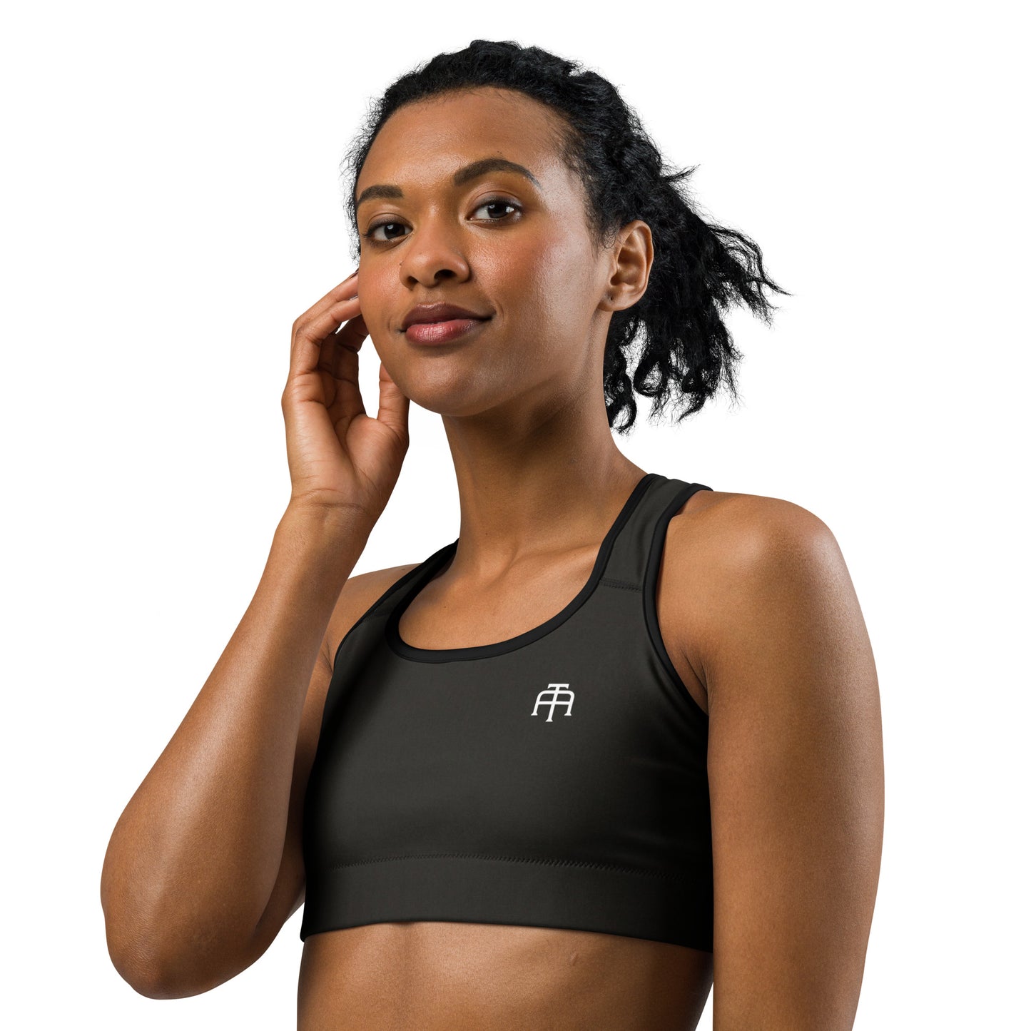 Black four-way stretch moisture-wicking sports bra by An Athlete Trains