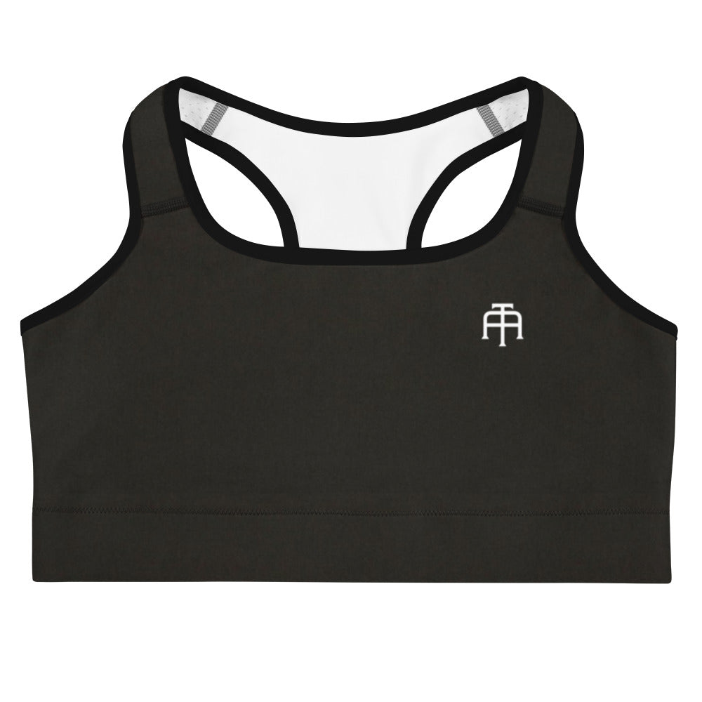 Black four-way stretch moisture-wicking sports bra by An Athlete Trains