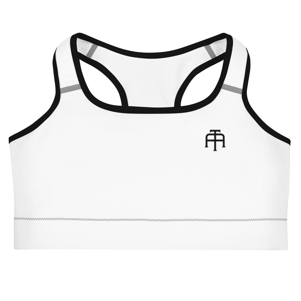 White four-way stretch moisture-wicking sports bra by An Athlete Trains