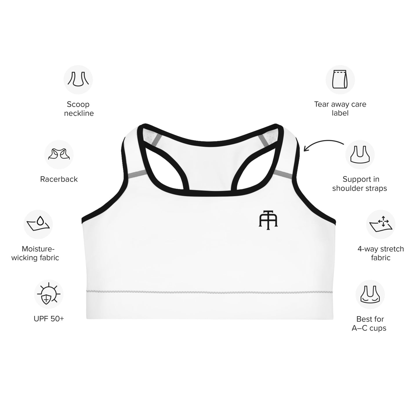 White four-way stretch moisture-wicking sports bra by An Athlete Trains