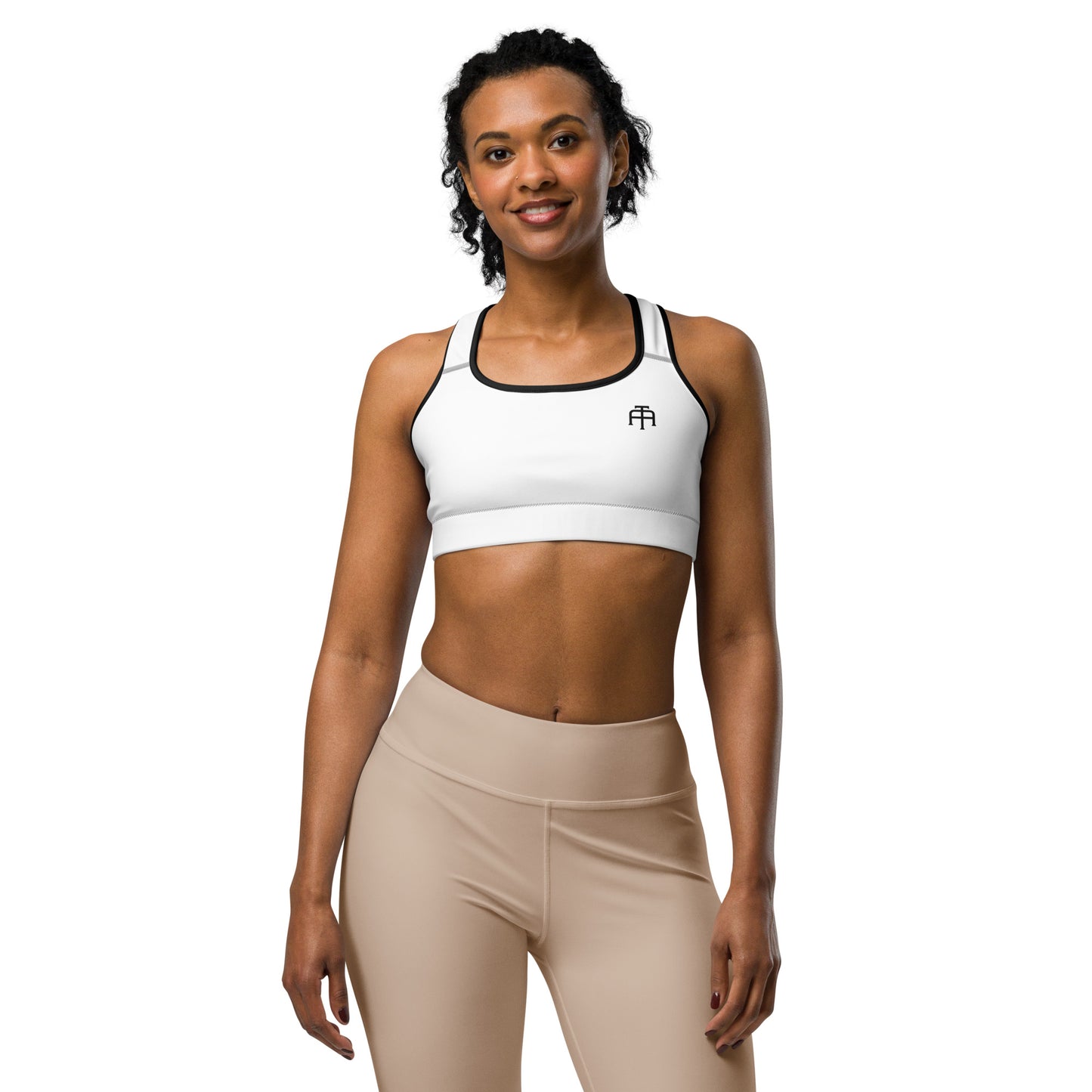 White four-way stretch moisture-wicking sports bra by An Athlete Trains