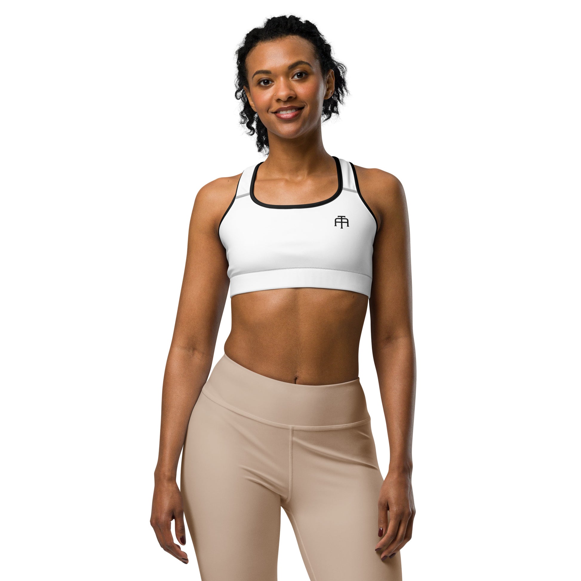 White four-way stretch moisture-wicking sports bra by An Athlete Trains