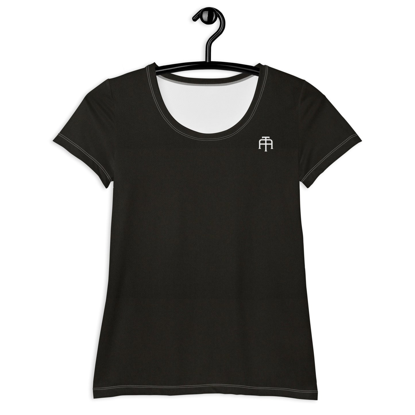 Black, soft four-way stretch moisture wicking sports mesh fabric women’s t-shirt by An Athlete Trains