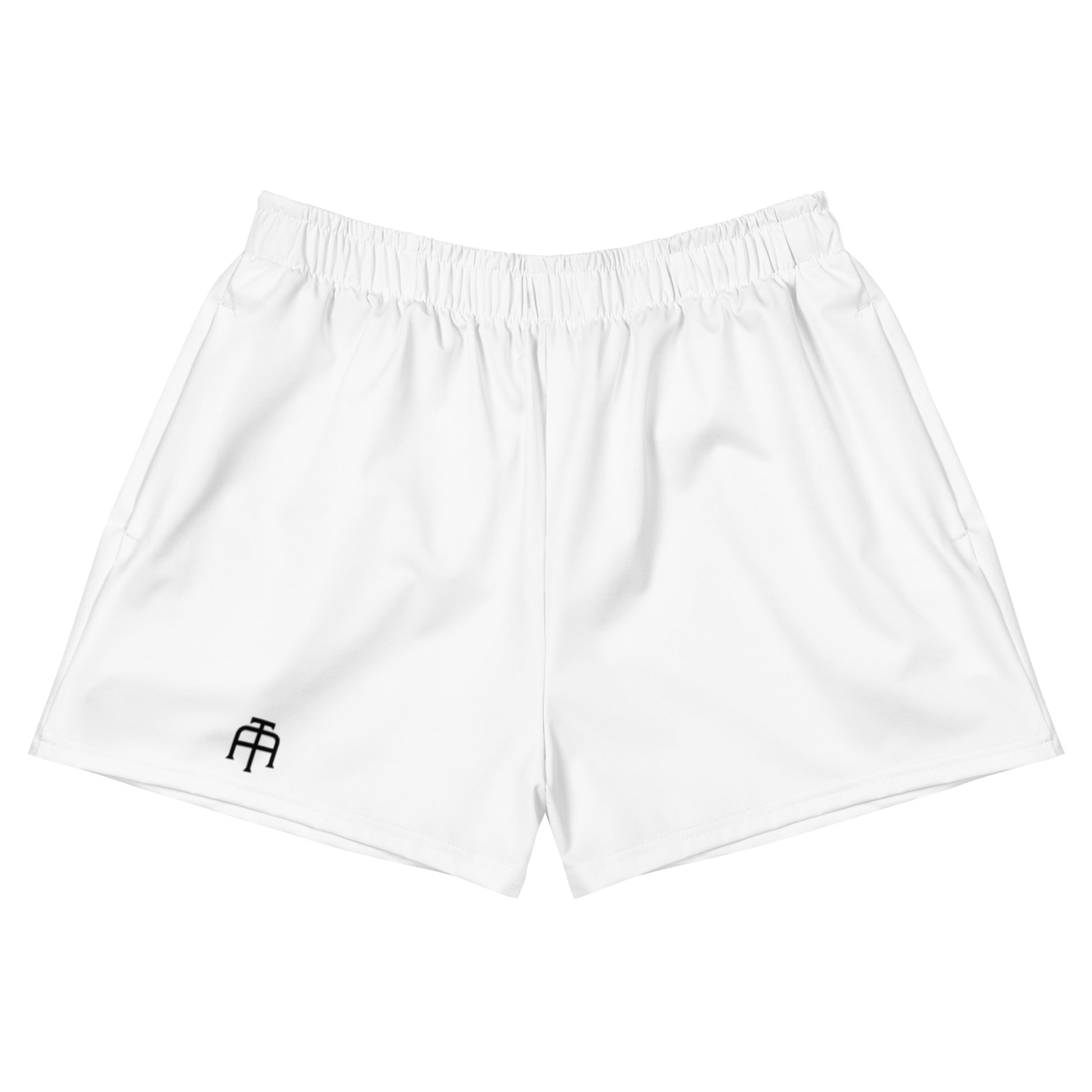 White Four-way stretch moisture-wicking microfiber women’s athletic shorts by An Athlete Trains