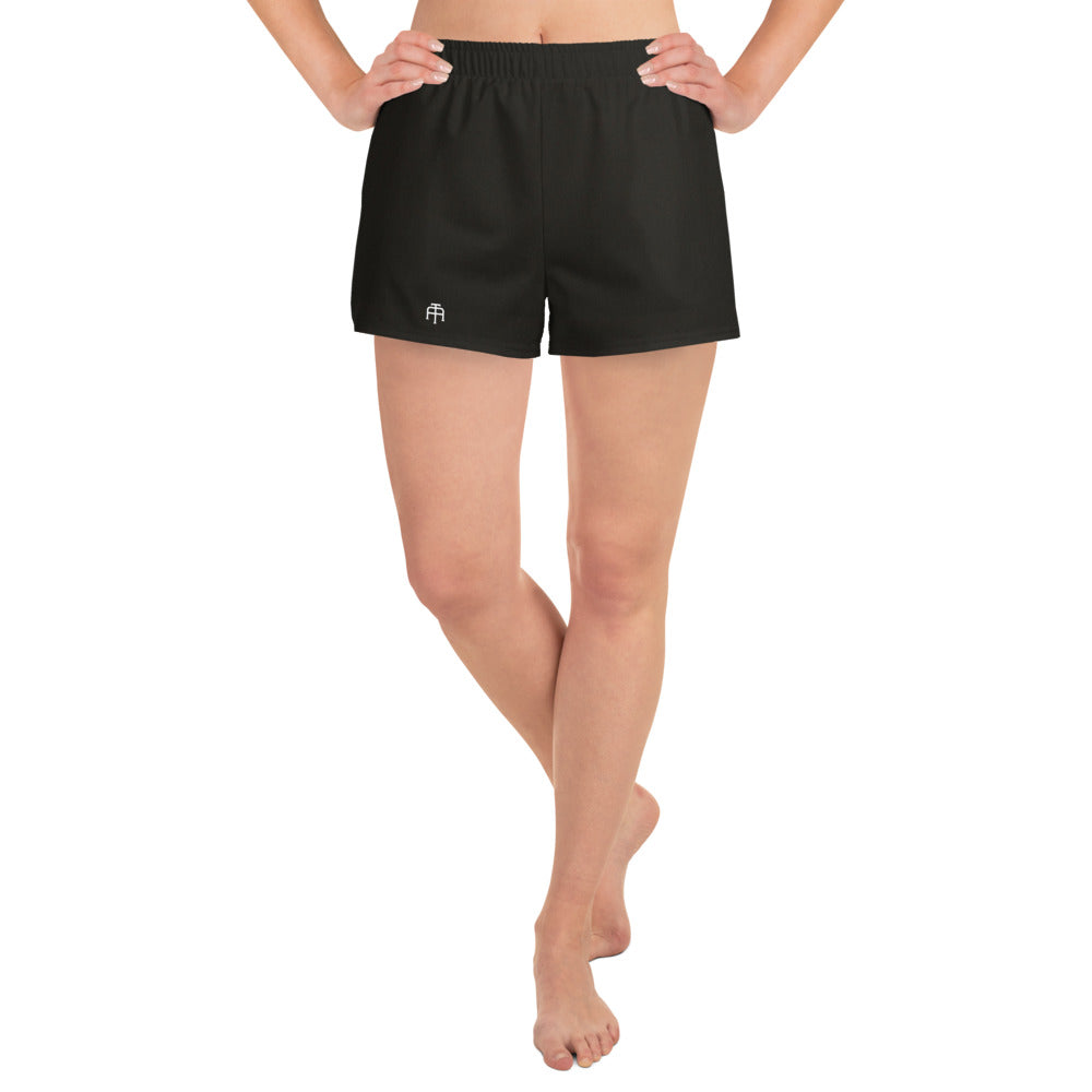 Black Four-way stretch moisture-wicking microfiber women’s athletic shorts by An Athlete Trains