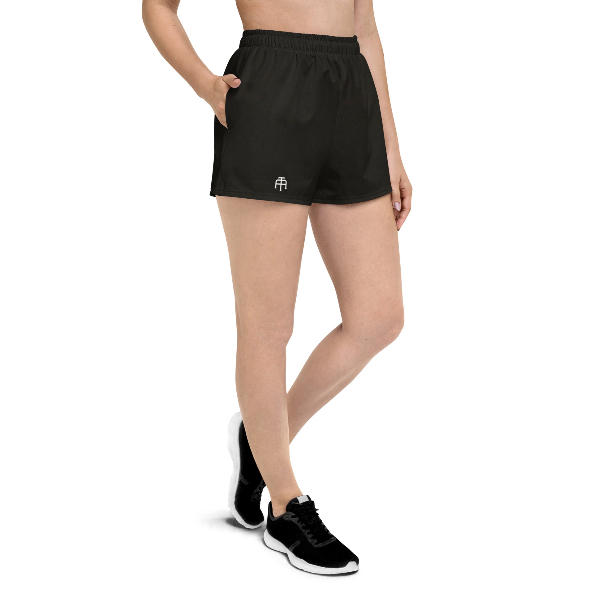 Black Four-way stretch moisture-wicking microfiber women’s athletic shorts by An Athlete Trains