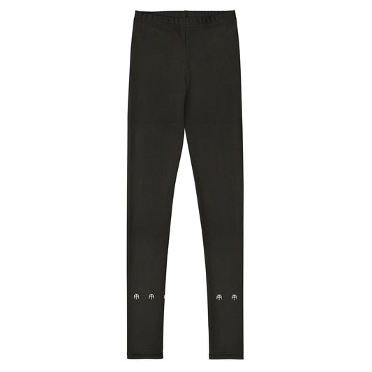 Black soft microfiber youth leggings with an elastic waistband by An Athlete Trains