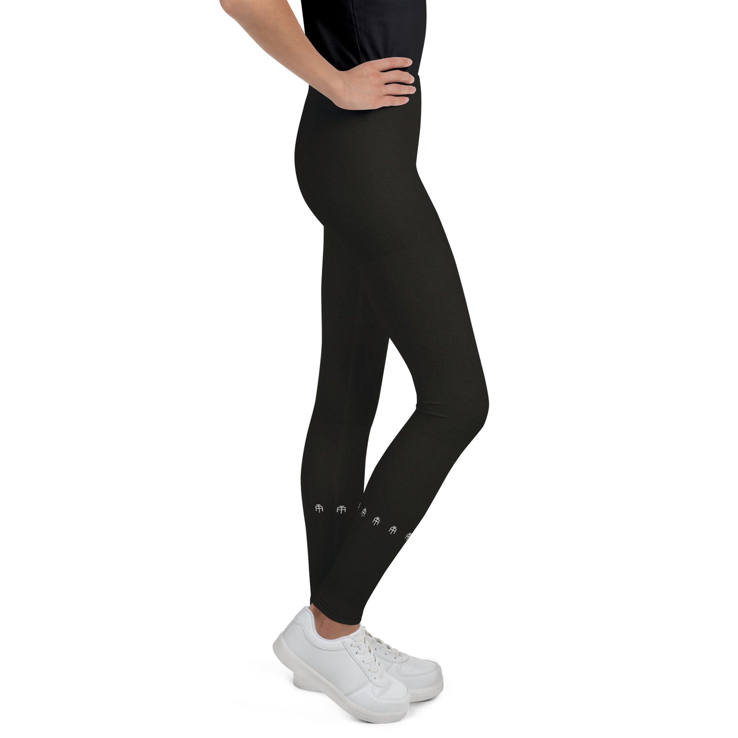 Black soft microfiber youth leggings with an elastic waistband by An Athlete Trains