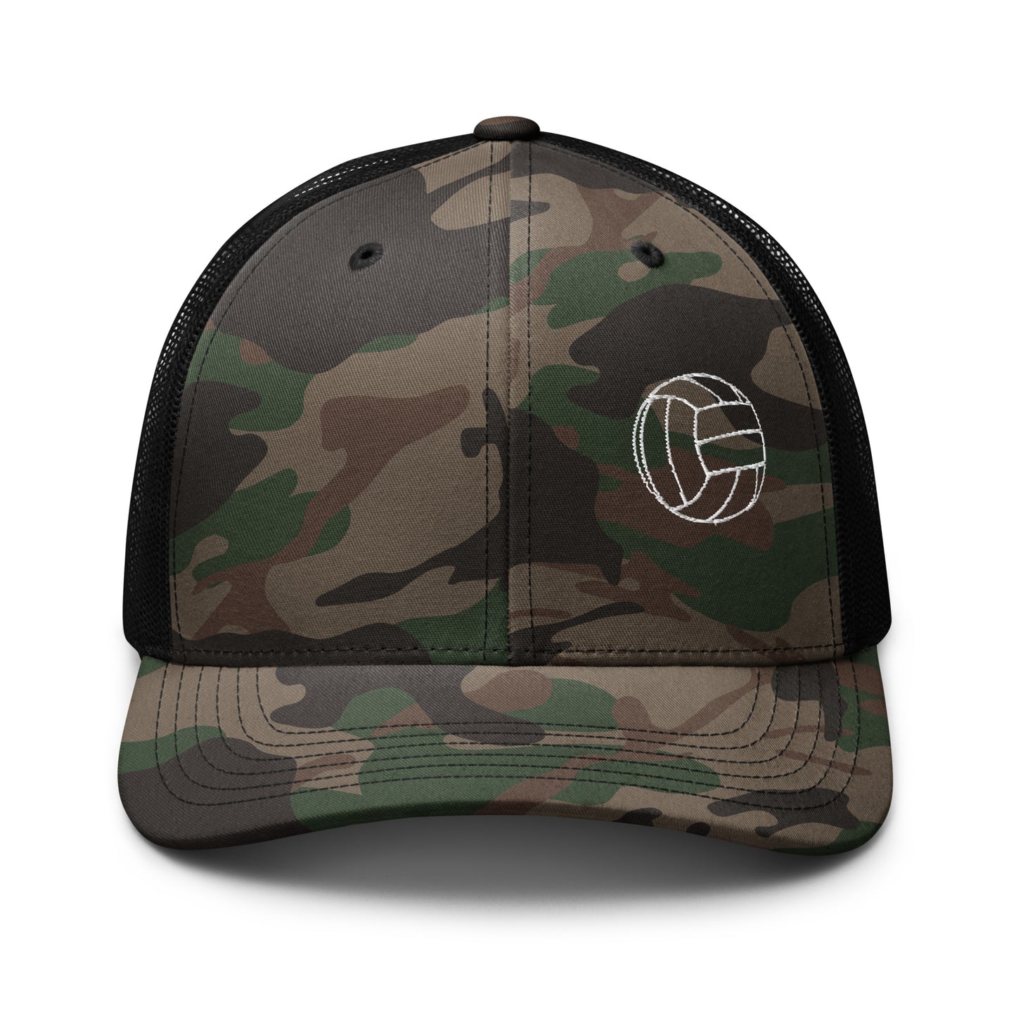 Volleyball Edition camouflage trucker hat with structured cotton front and breathable mesh back — Our Game collection | An Athlete Trains