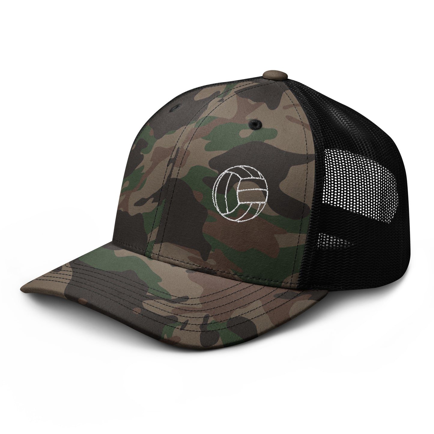 Volleyball Edition camouflage trucker hat with structured cotton front and breathable mesh back — Our Game collection | An Athlete Trains