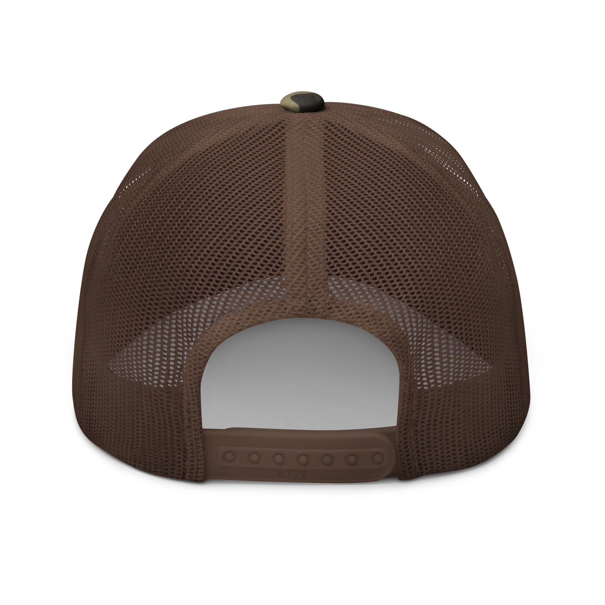 Camo hat by An Athlete Trains. Cotton front mesh back structured 6-panel cap, with adjustable plastic snap