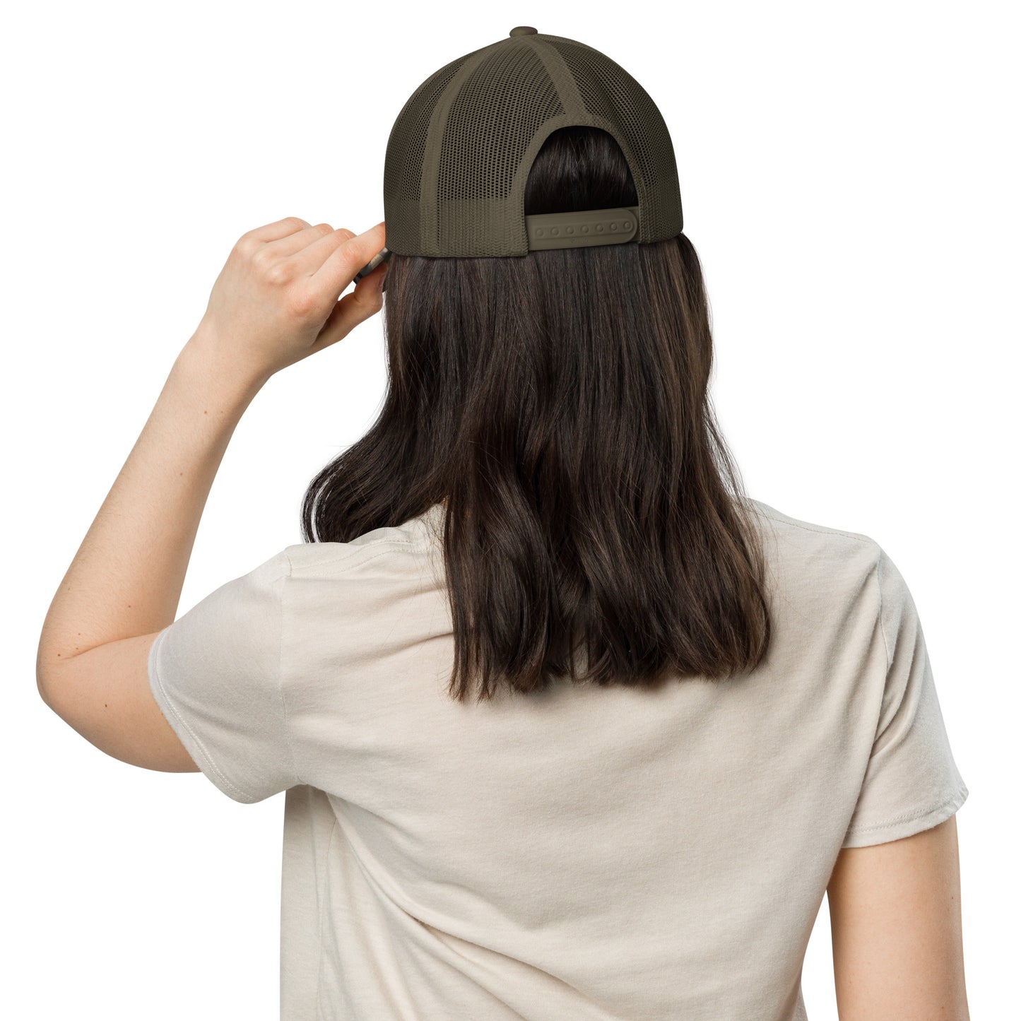 Camo hat by An Athlete Trains. Cotton front mesh back structured 6-panel cap, with adjustable plastic snap