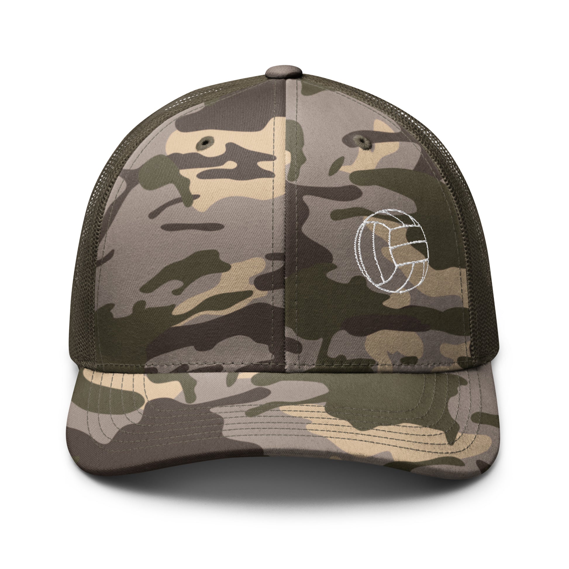 Volleyball Edition camouflage trucker hat with structured cotton front and breathable mesh back — Our Game collection | An Athlete Trains