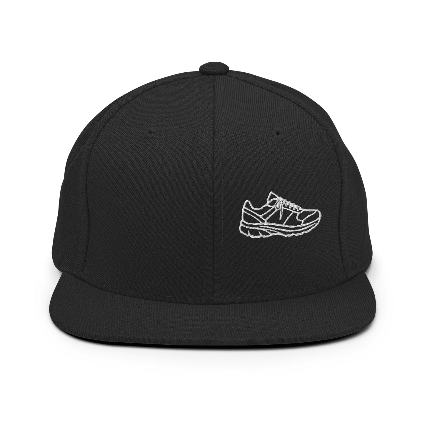 Running Edition structured snapback hat in black with flat brim and high-profile 6-panel crown | Our Game | An Athlete Trains