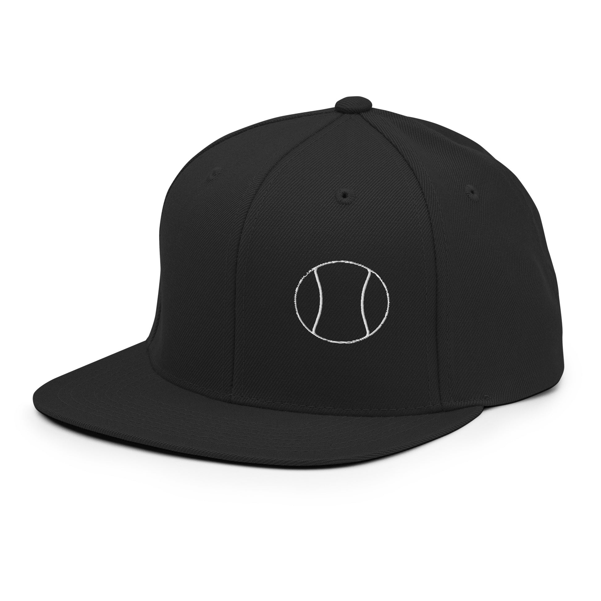 Tennis Edition structured snapback hat in black with flat brim and high-profile 6-panel crown — Our Game collection
