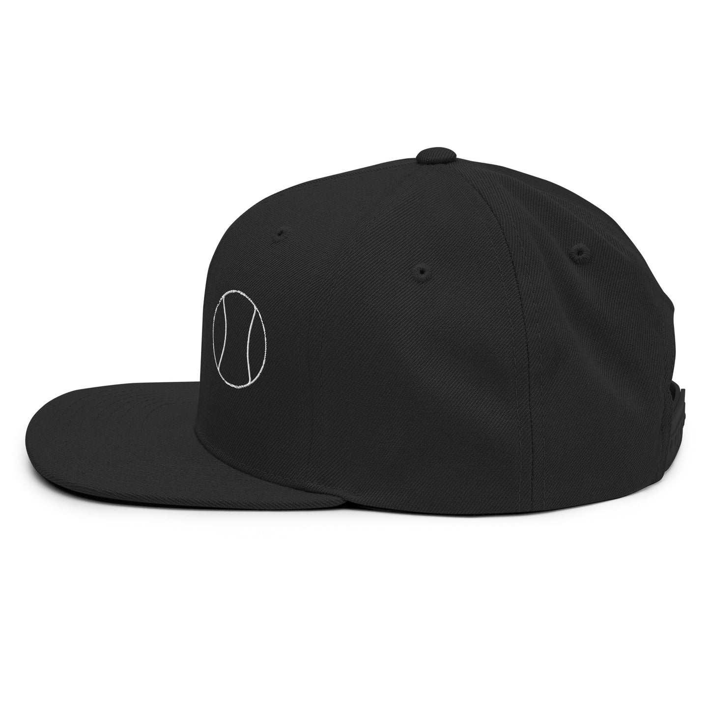 Tennis Edition structured snapback hat in black with flat brim and high-profile 6-panel crown — Our Game collection