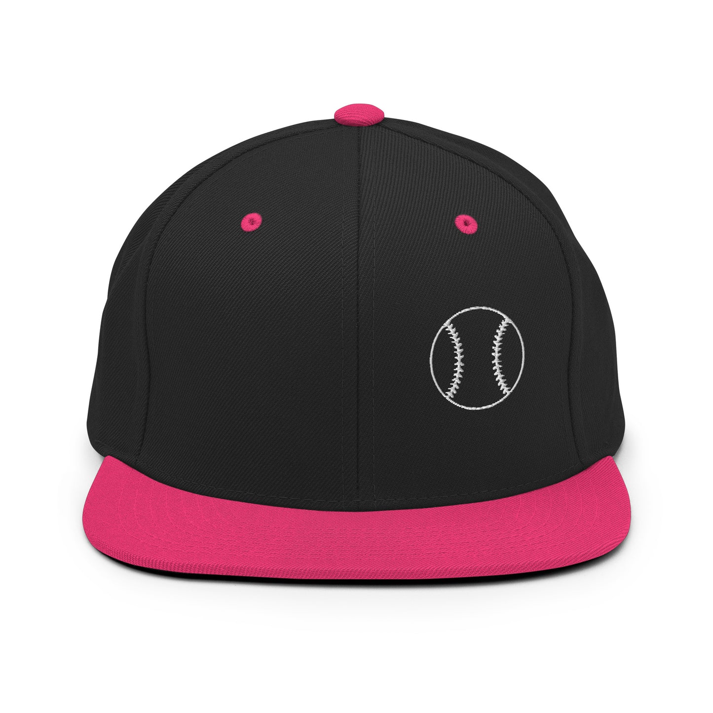 Baseball Edition structured snapback hat in black and neon pink with flat brim and high-profile 6-panel crown | Our Game | An Athlete Trains