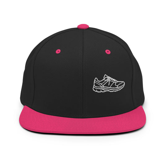 Running Edition structured snapback hat in black and pink with flat brim and high-profile 6-panel crown | Our Game | An Athlete Trains