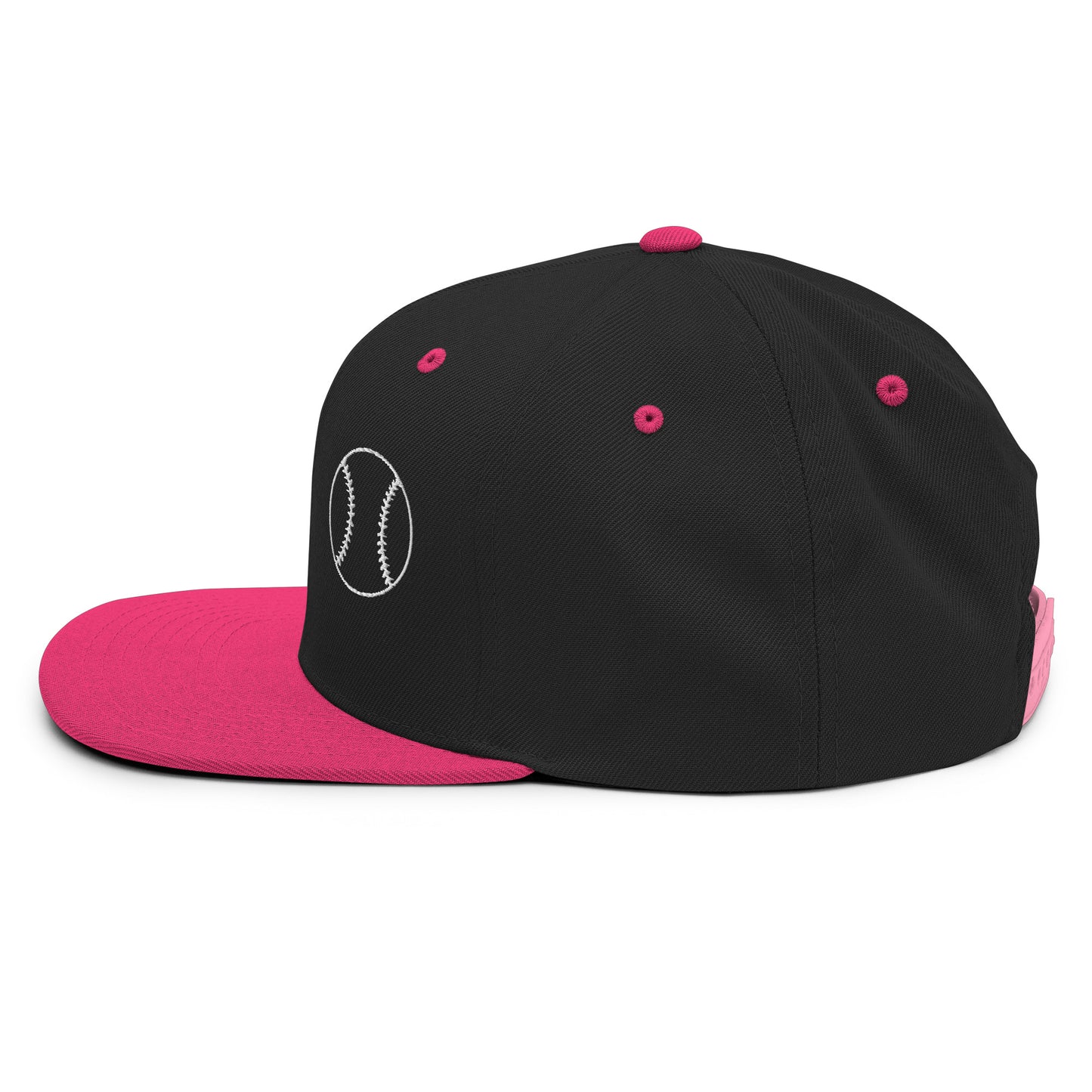 Baseball Edition structured snapback hat in black and neon pink with flat brim and high-profile 6-panel crown | Our Game | An Athlete Trains