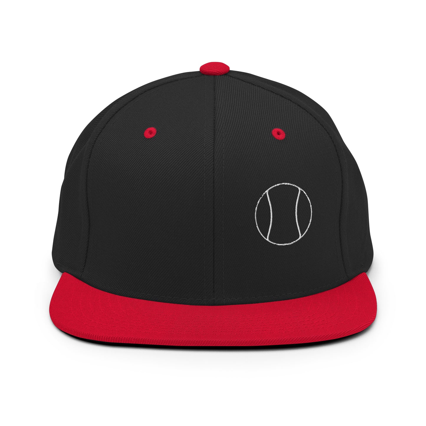 Tennis Edition structured snapback hat in black and red with flat brim and high-profile 6-panel crown — Our Game collection