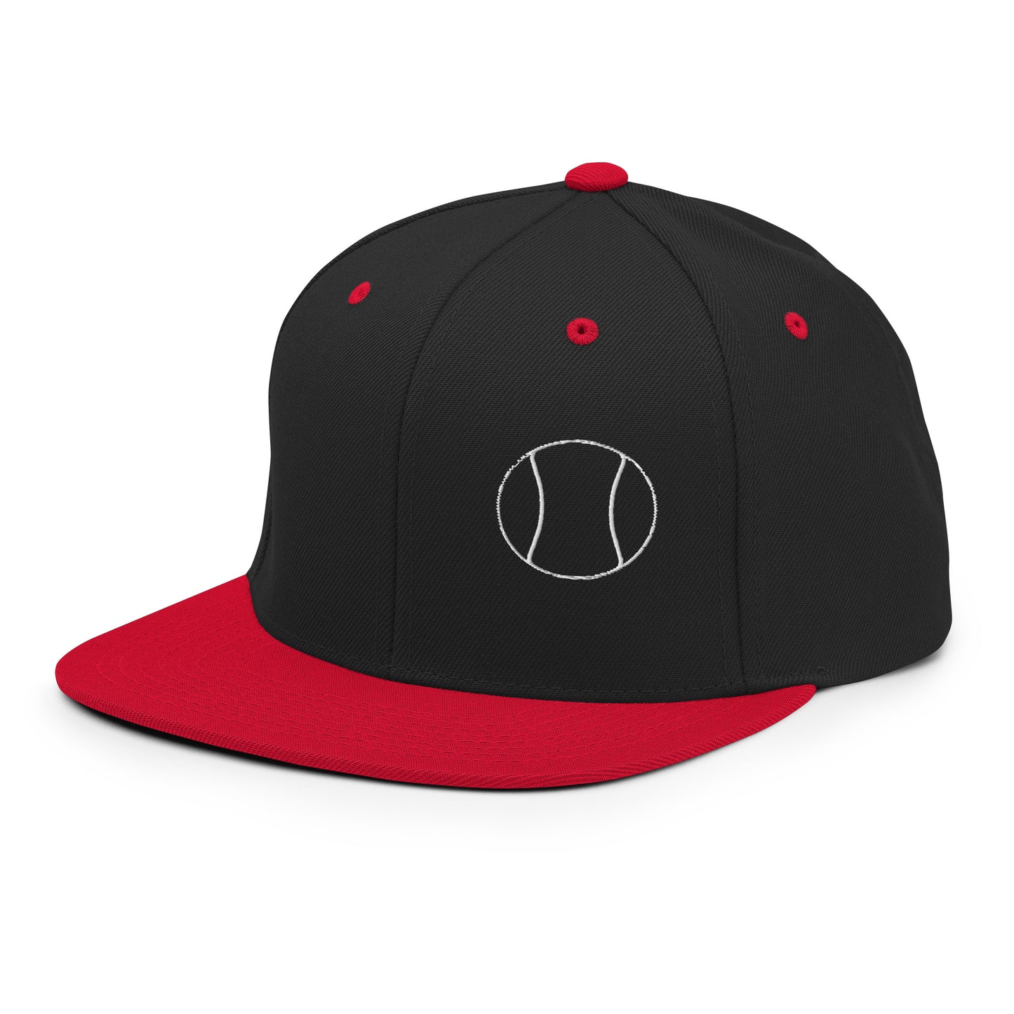 Tennis Edition structured snapback hat in black and red with flat brim and high-profile 6-panel crown — Our Game collection