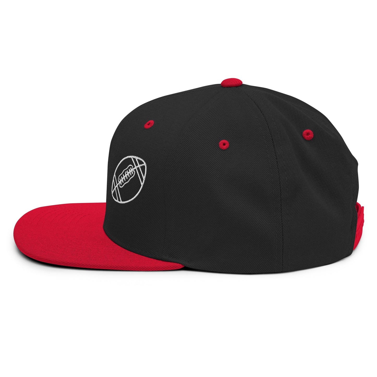 Football Edition structured snapback hat in black and red with flat brim and high-profile 6-panel crown | Our Game | An Athlete Trains