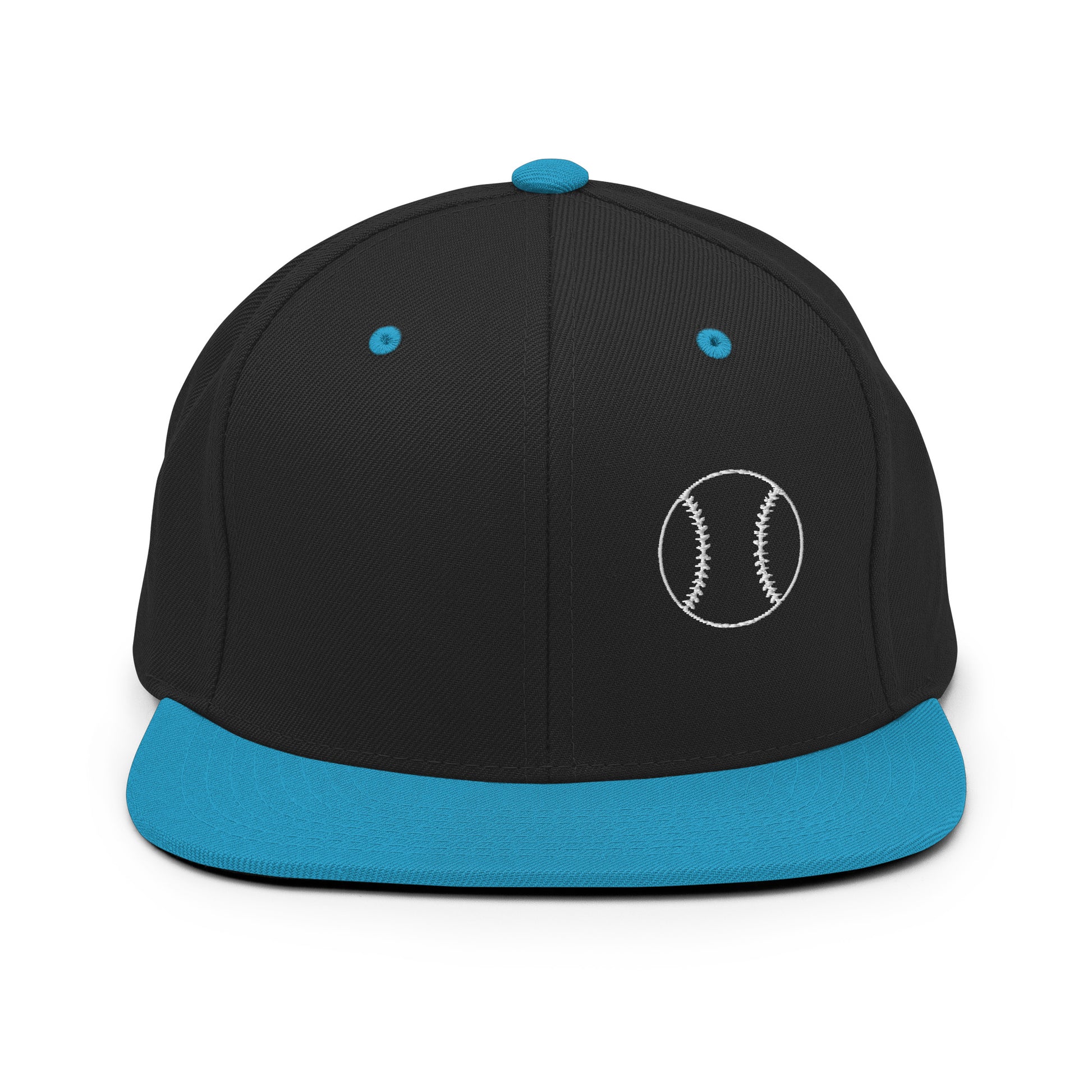 Baseball Edition structured snapback hat in black and teal with flat brim and high-profile 6-panel crown | Our Game | An Athlete Trains