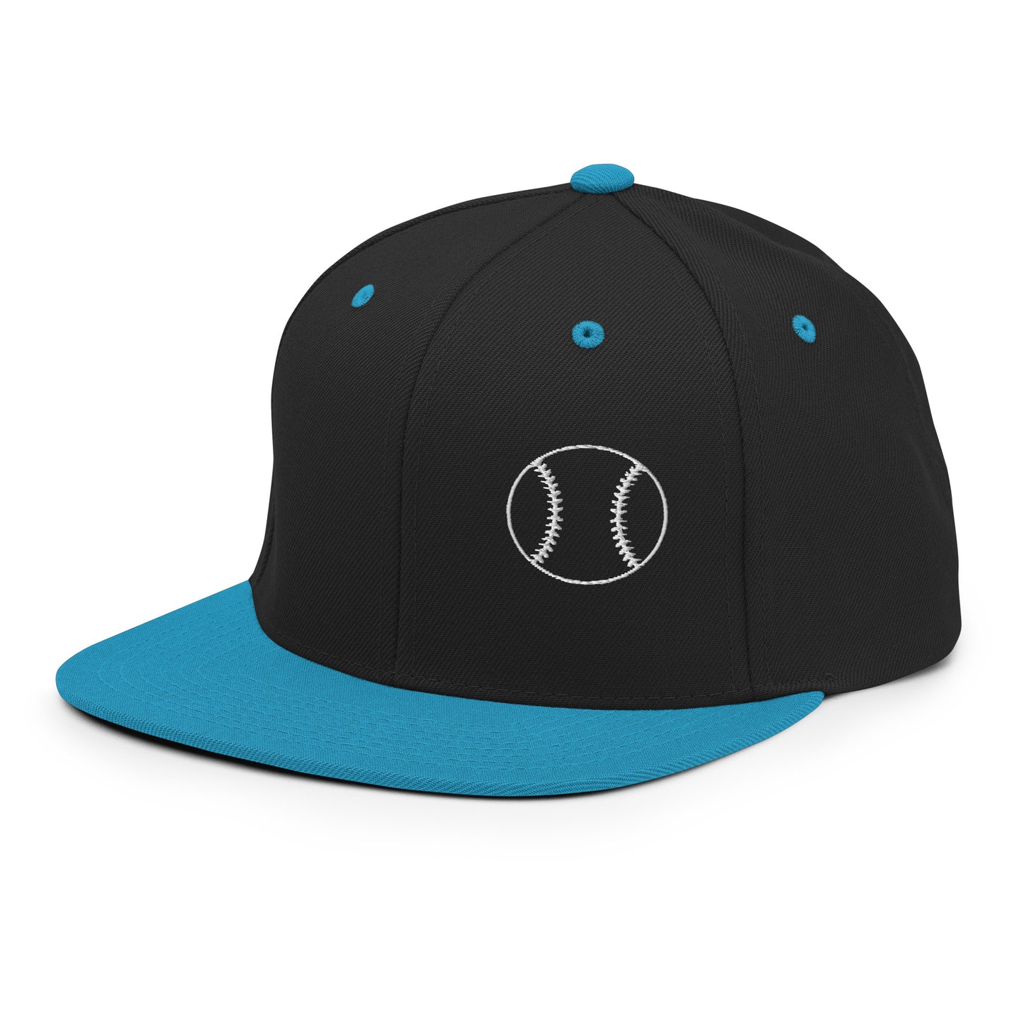 Baseball Edition structured snapback hat in black and teal with flat brim and high-profile 6-panel crown | Our Game | An Athlete Trains