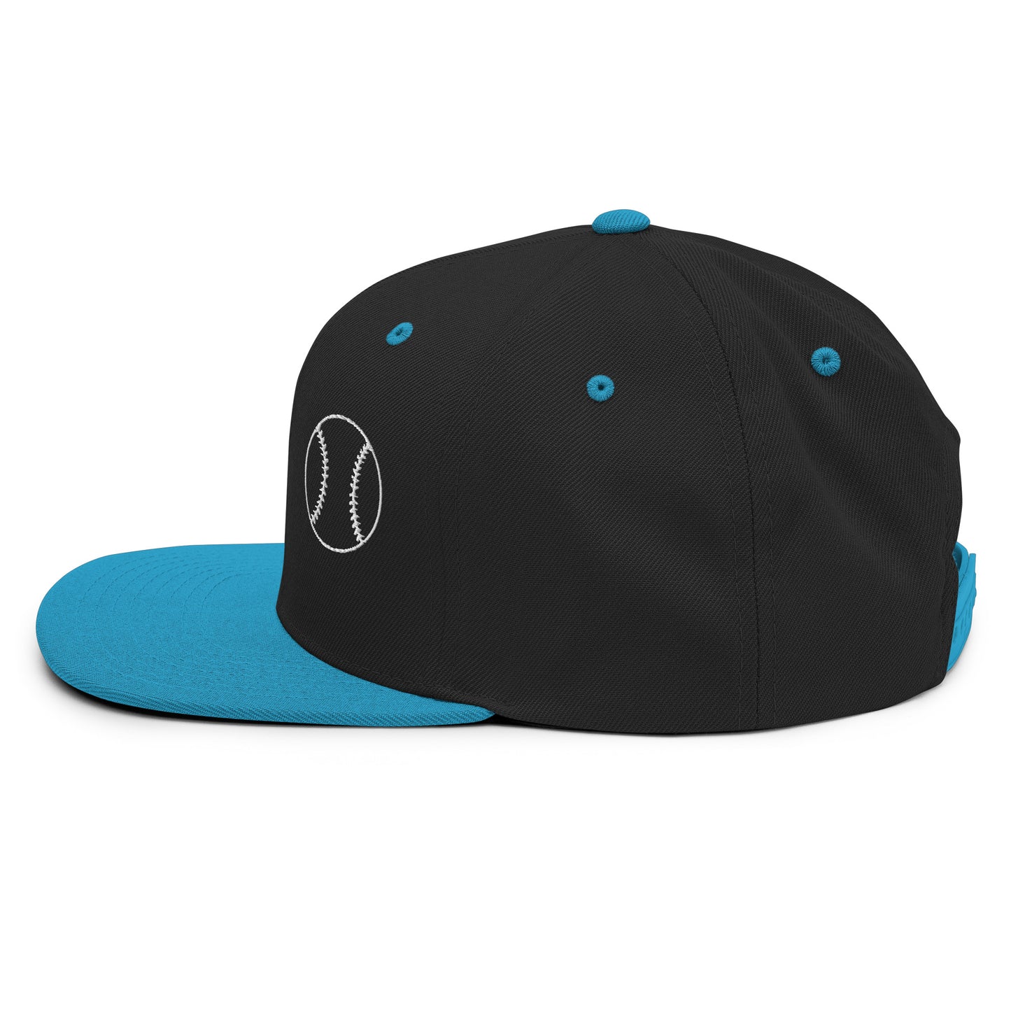 Baseball Edition structured snapback hat in black and teal with flat brim and high-profile 6-panel crown | Our Game | An Athlete Trains